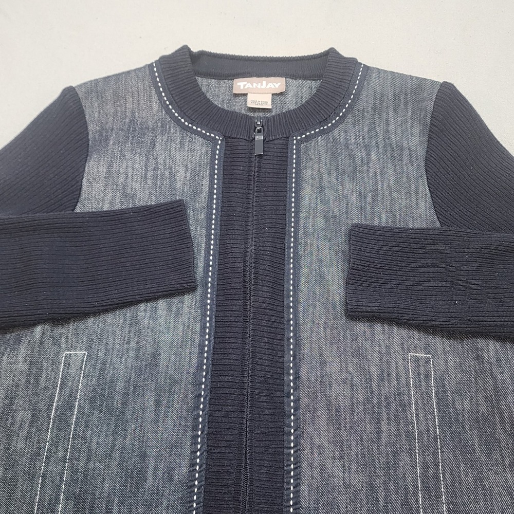 TAN JAY Womens Cardigan Sweater Jacket Blue Mix Knit‎ Zip Front Pockets M